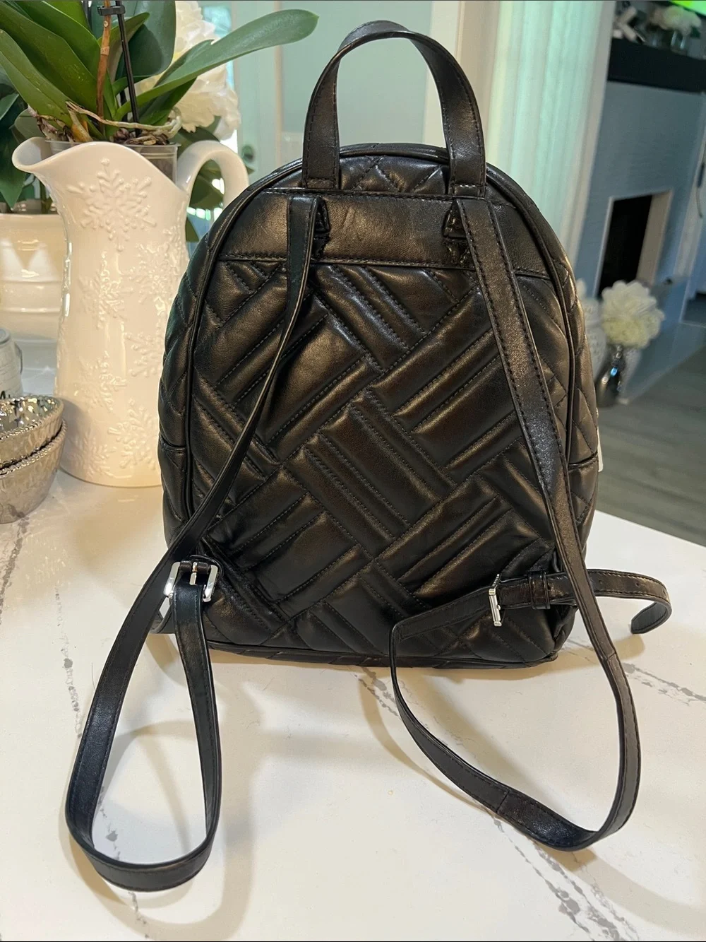 Michael Kors Abbey Black Quilted Leather Backpack
